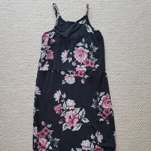 Black Floral Cami Pullover Knit Dress Sz M